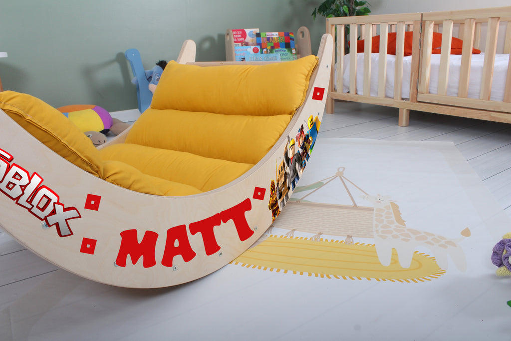 a child's room with a bed, crib and toys