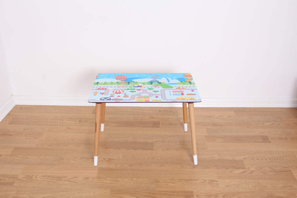 a child's stool with a picture of a train on it